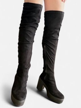 No Doubt Black Faux Suede Over The Knee Chunky Platform Boots Size 39